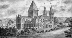 Southwell Minster with spire by powell 1819
