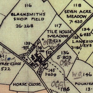 Tile House Meadow to east of hill farm - field map of thurgarton 1950s